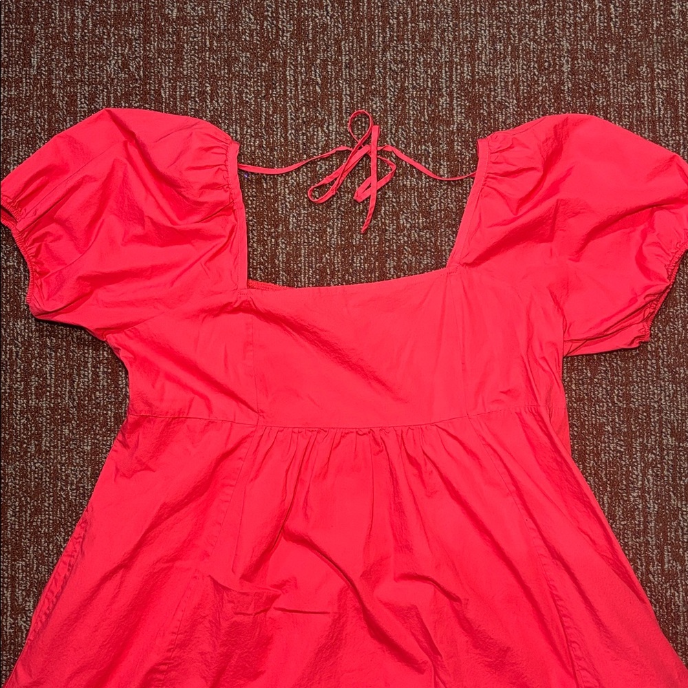 Draper James Pink Mini Dress puff sleeve square neck smocked back with pockets - Picture 4 of 14